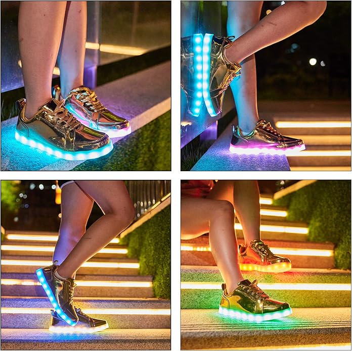 Certified Women's Led Light Up Sneaker, Glowing Gold Size 8