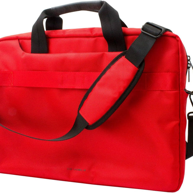 FERRARI Laptop Computer Messenger Bag Red with Black Piping and Embossed Yellow Logo