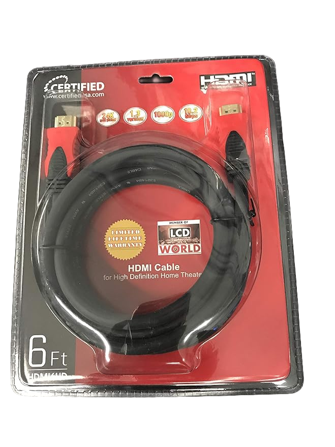 Certified 6FT HDMI Cable - High-Speed 18Gbps, 4K 60Hz, HDR, 3D, Audio Return, Gold Plated Connectors, Ultra Durable - Compatible with TV, PS4, Xbox, Blu-ray, PC