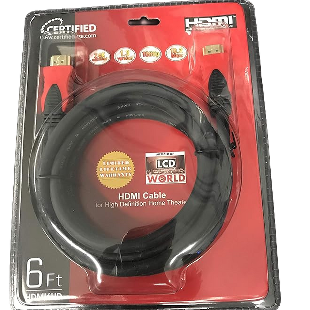 Certified 6FT HDMI Cable - High-Speed 18Gbps, 4K 60Hz, HDR, 3D, Audio Return, Gold Plated Connectors, Ultra Durable - Compatible with TV, PS4, Xbox, Blu-ray, PC