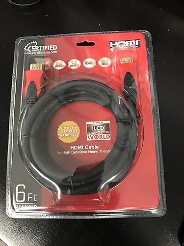 Certified HDMI Cable 6ft, High Speed 1.4 Version, Black - 4K Ultra HD, 3D, Ethernet, Audio Return Channel (ARC), for TV, Blu-ray, Gaming, and More