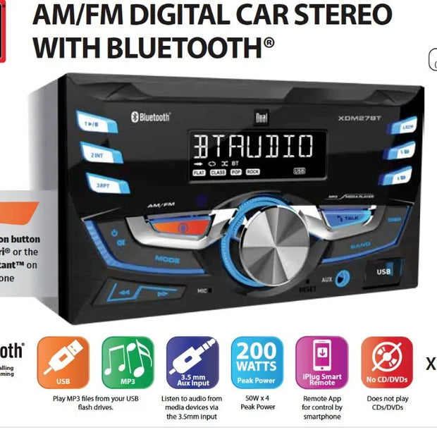 Dual XDM27BT AM/FM Car Stereo Receiver with Bluetooth Connectivity Double DIN