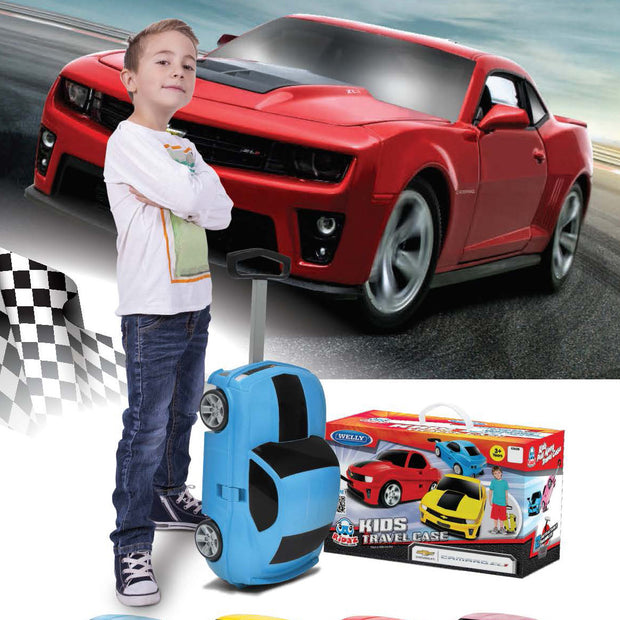 Kids Car Travel Luggage Suitcase with Wheels Children Trolley Case Muscle Car Design White