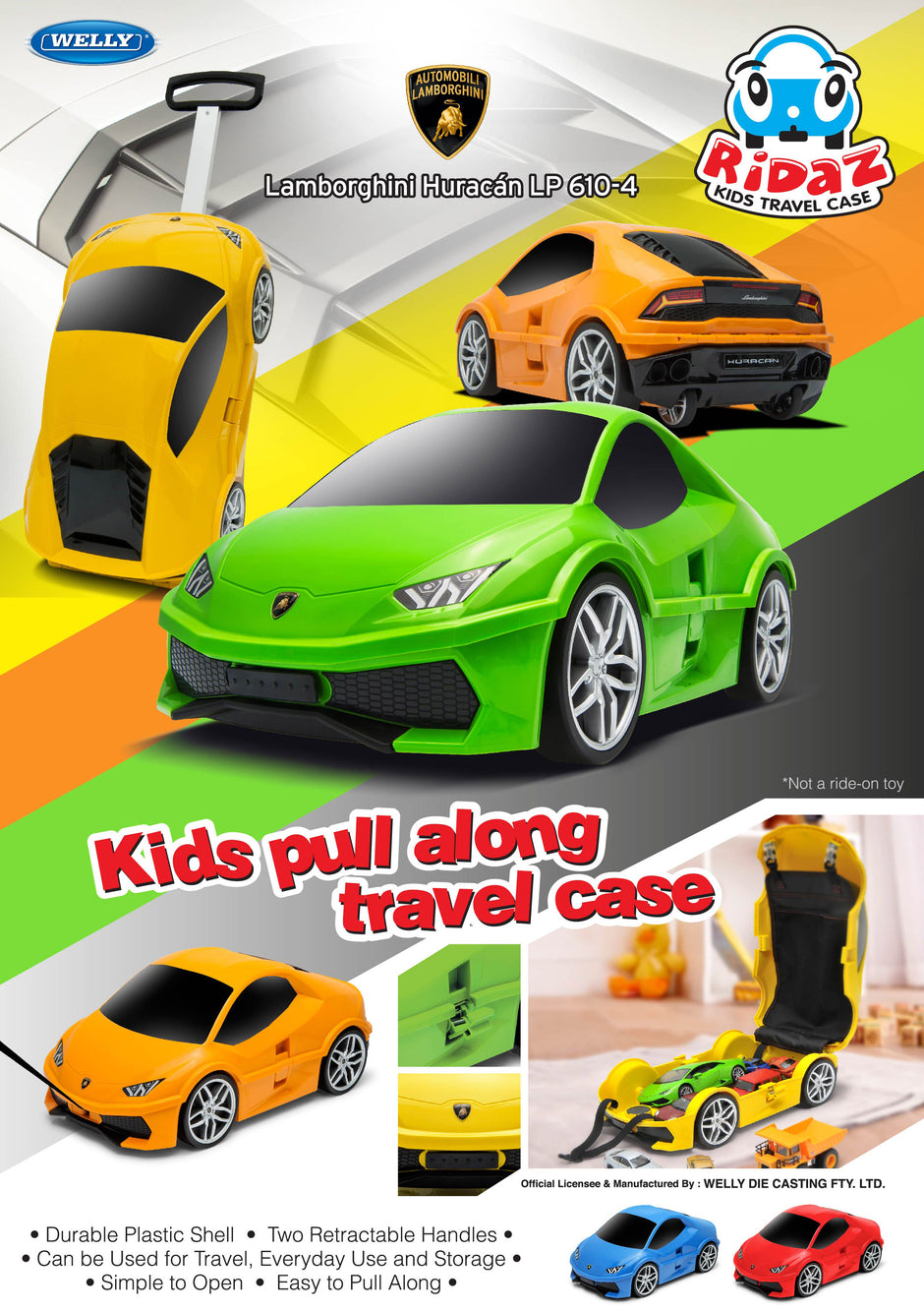 Kids Car Travel Luggage Suitcase with Wheels Children Trolley Case Classic Car Design Red