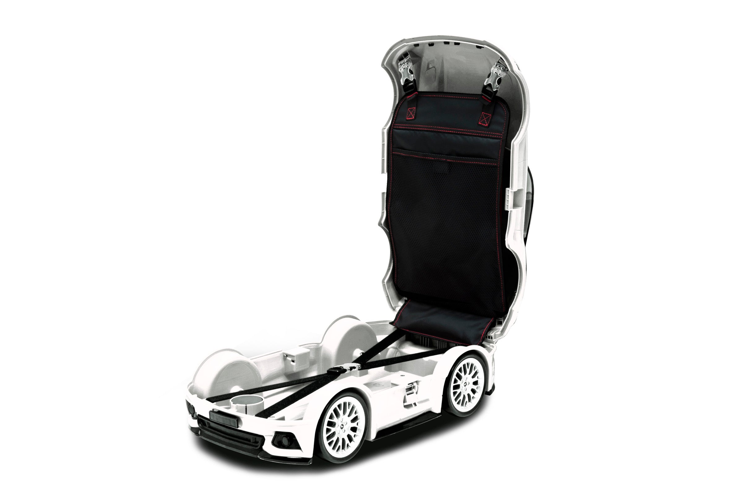 Kids Car Travel Luggage Suitcase with Wheels Children Trolley Case Muscle Car Design White