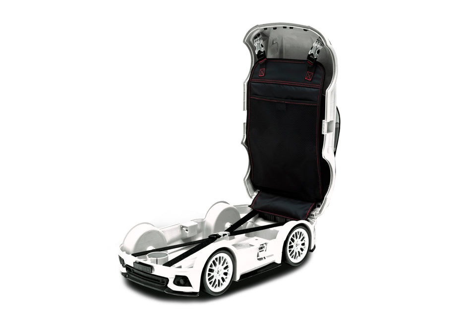 Kids Car Travel Luggage Suitcase with Wheels Children Trolley Case Muscle Car Design White