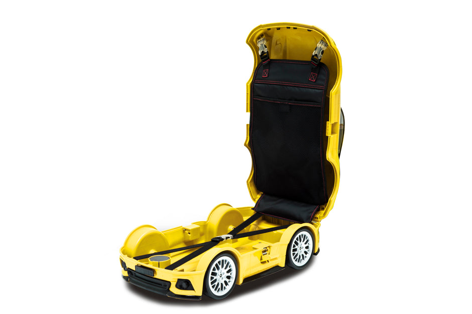 Kids Car Travel Luggage Suitcase with Wheels Children Trolley Case Muscle Car Design Yellow