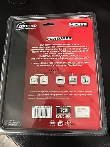 Certified HDMI Cable 6ft, High Speed 1.4 Version, Black - 4K Ultra HD, 3D, Ethernet, Audio Return Channel (ARC), for TV, Blu-ray, Gaming, and More