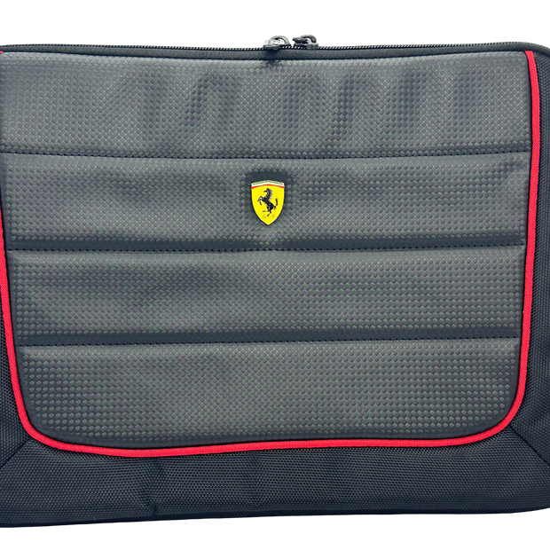 FERRARI 11" Laptop Computer Messenger Bag Black with Red Piping and Embossed Yellow Logo