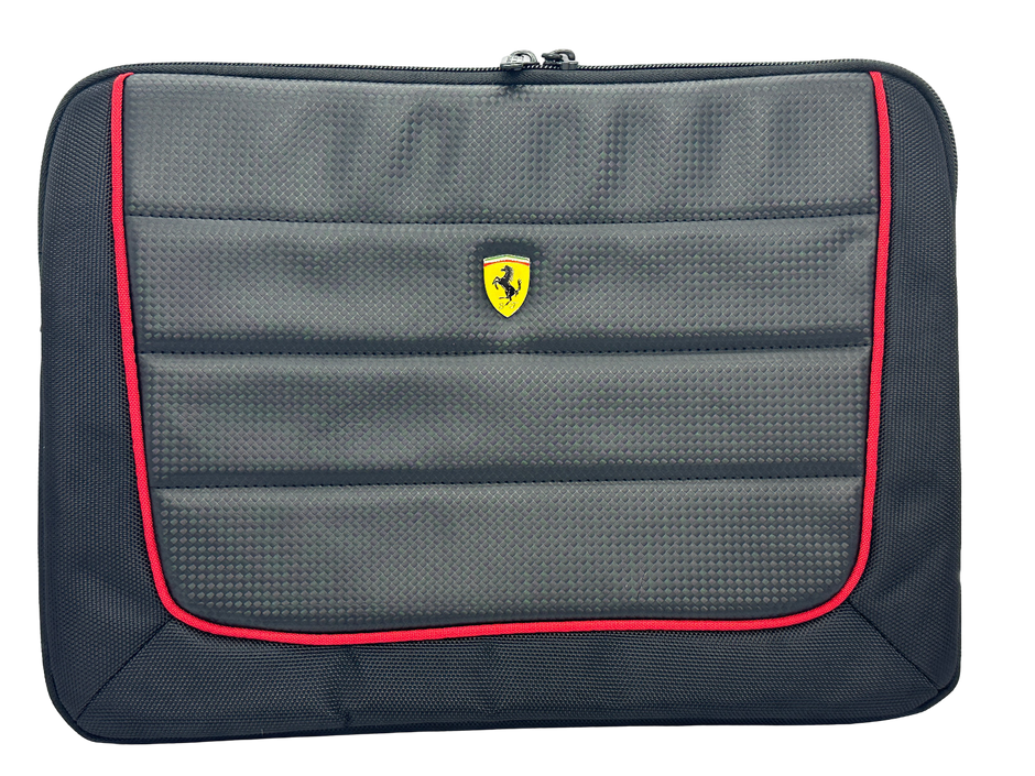 FERRARI 13" Laptop Computer Messenger Bag Black with Red Piping and Embossed Yellow Logo