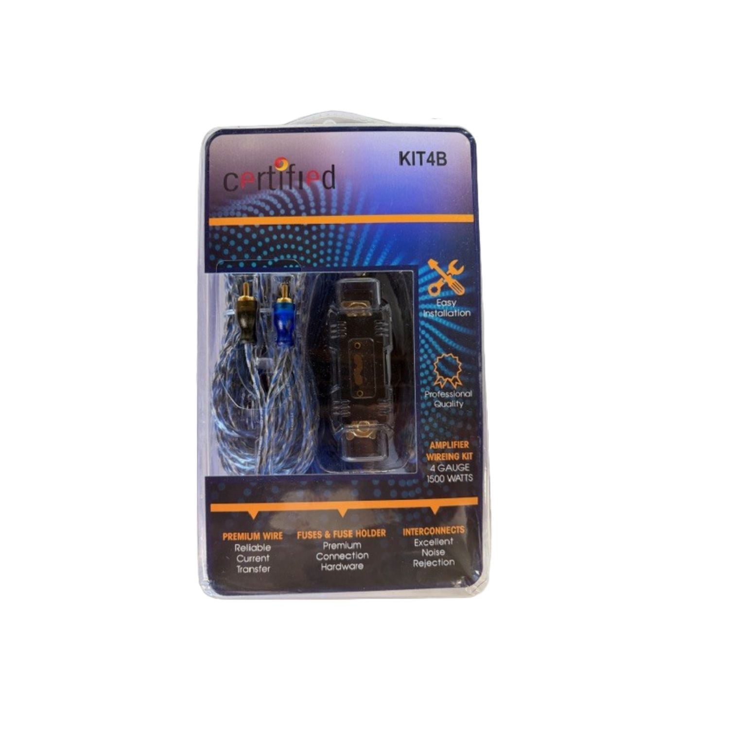 Certified Amplifier Wiring Kit, 4 Gauge, 1500 Watts for Car Audio Systems, Includes Power Wire, Ground Wire, RCA Cable, ANL Fuse Holder, Fuse and All neccessary Accessories Blue