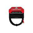 The Cerwin-Vega CBL35MMDRCA15 features dual RCA connectors, a coiled black audio cable with red and metallic accents on sleek black/red backing labeled 