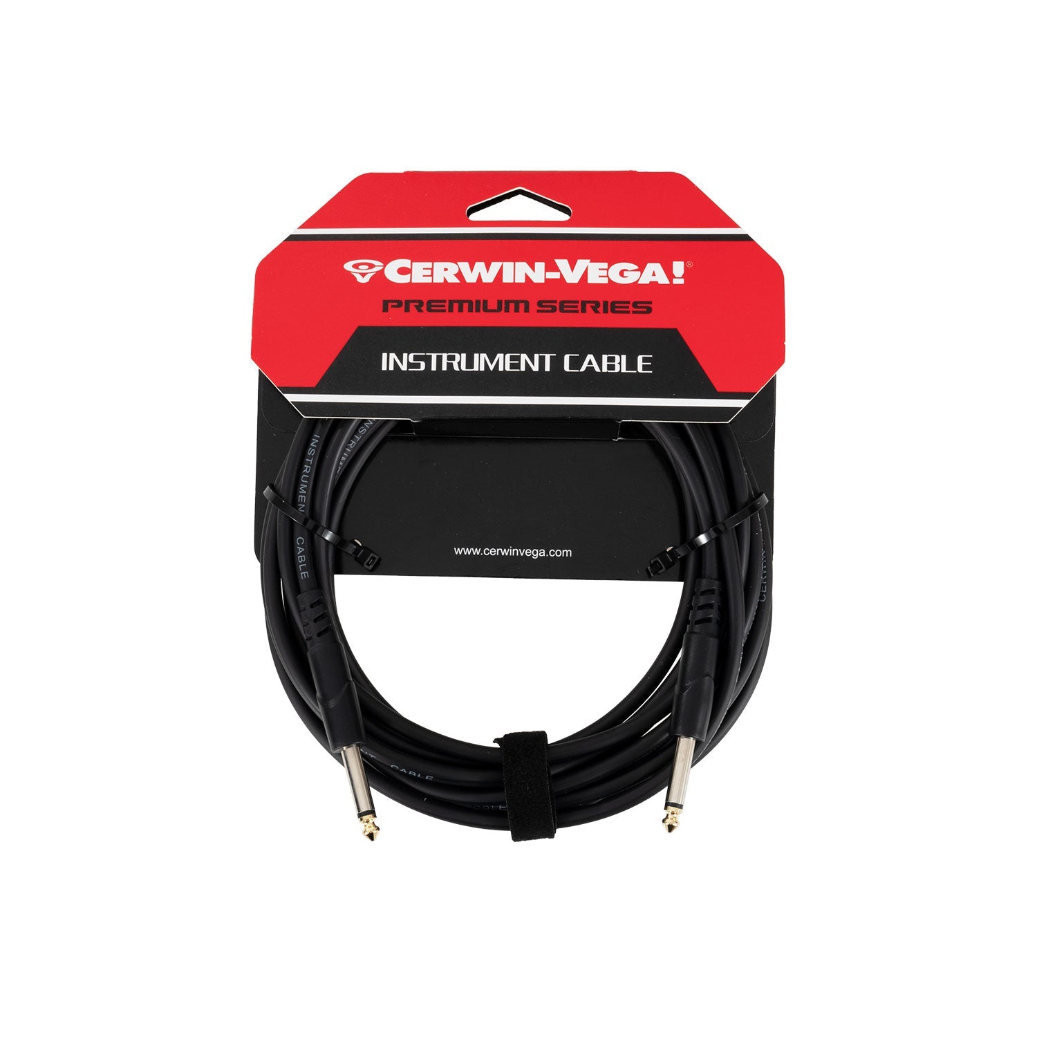 The Cerwin-Vega Premium Series package contains a 20FT CBLTRS20 instrument cable with straight 1/4
