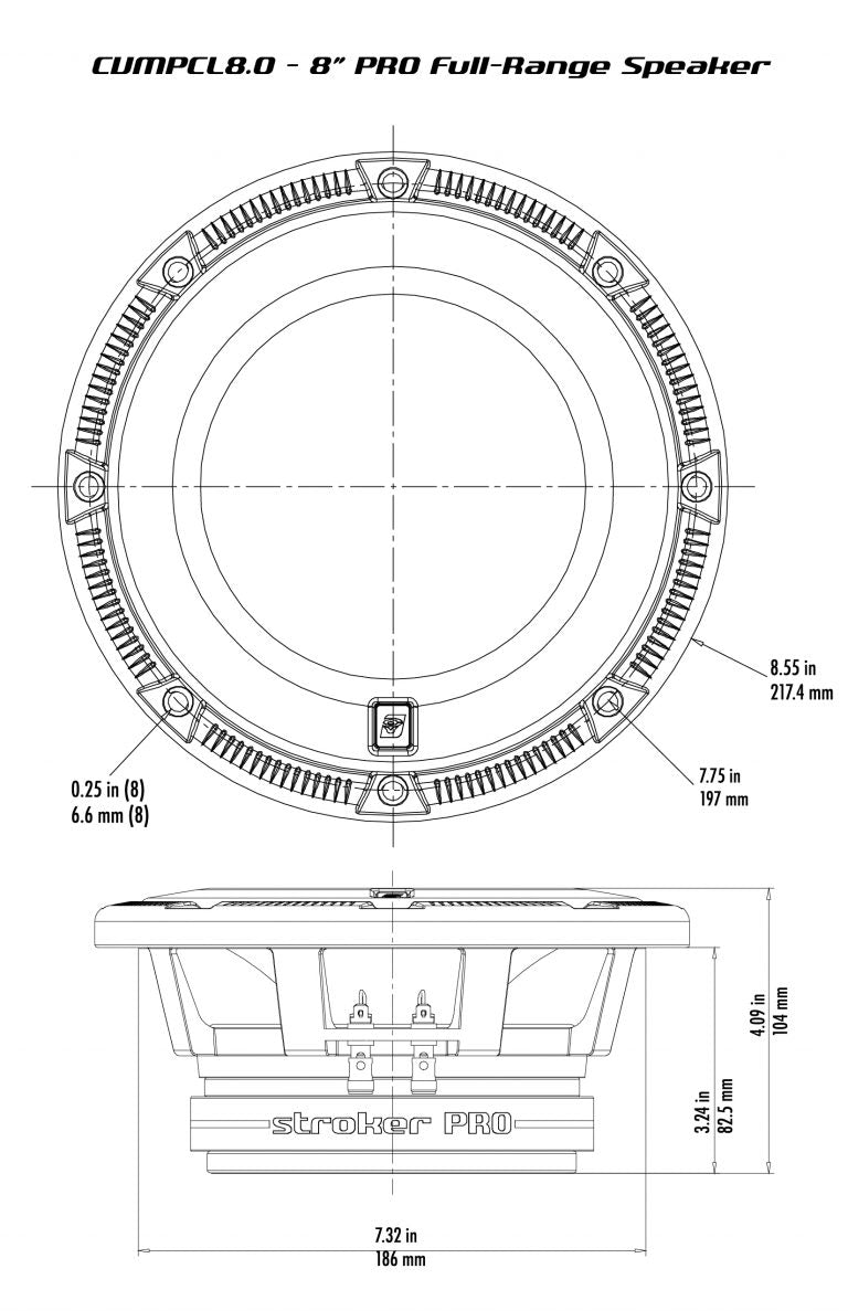 The technical drawing of the Stroker Pro 8