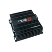 A black, rectangular CVP Pro 1-Channel Class-D Amplifier with ribbed sides, ideal for subwoofers. It features 