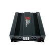 The CVP SERIES 4-Channel Class-AB Amplifier - CVP1200.4D features a black exterior with red and white Cerwin Vega branding, multiple front white dials and buttons, side heat sinks, labeled ports and controls in white, all in a sleek rectangular design for delivering extreme bass.