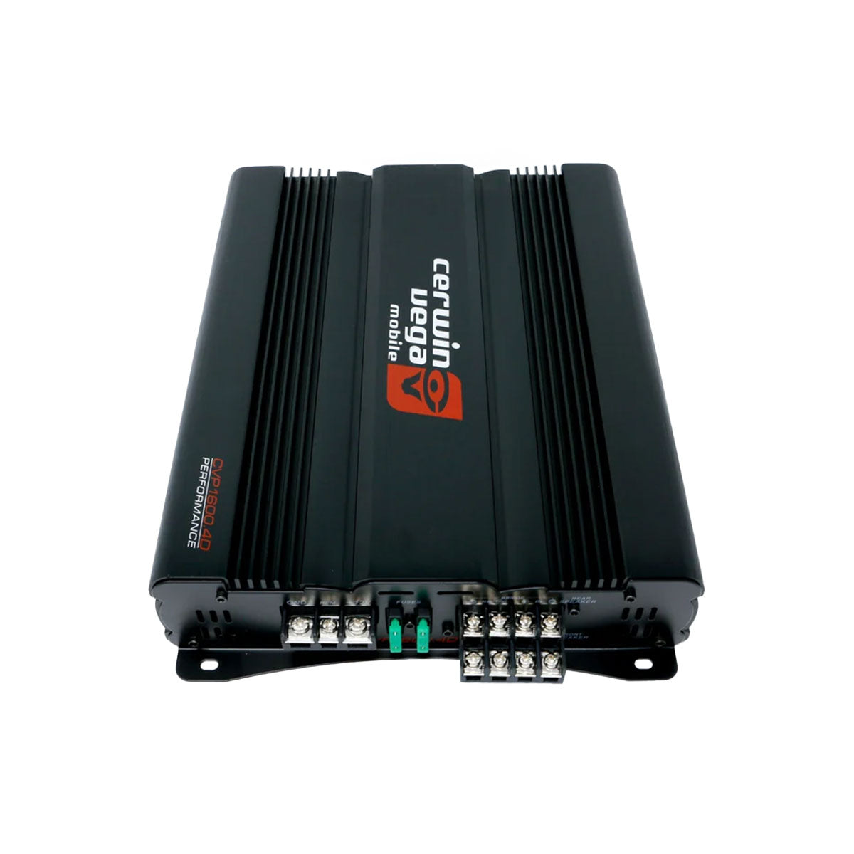 The Cerwin Vega CVP1600.4D amplifier, part of the CVP Series, features the iconic red and white 