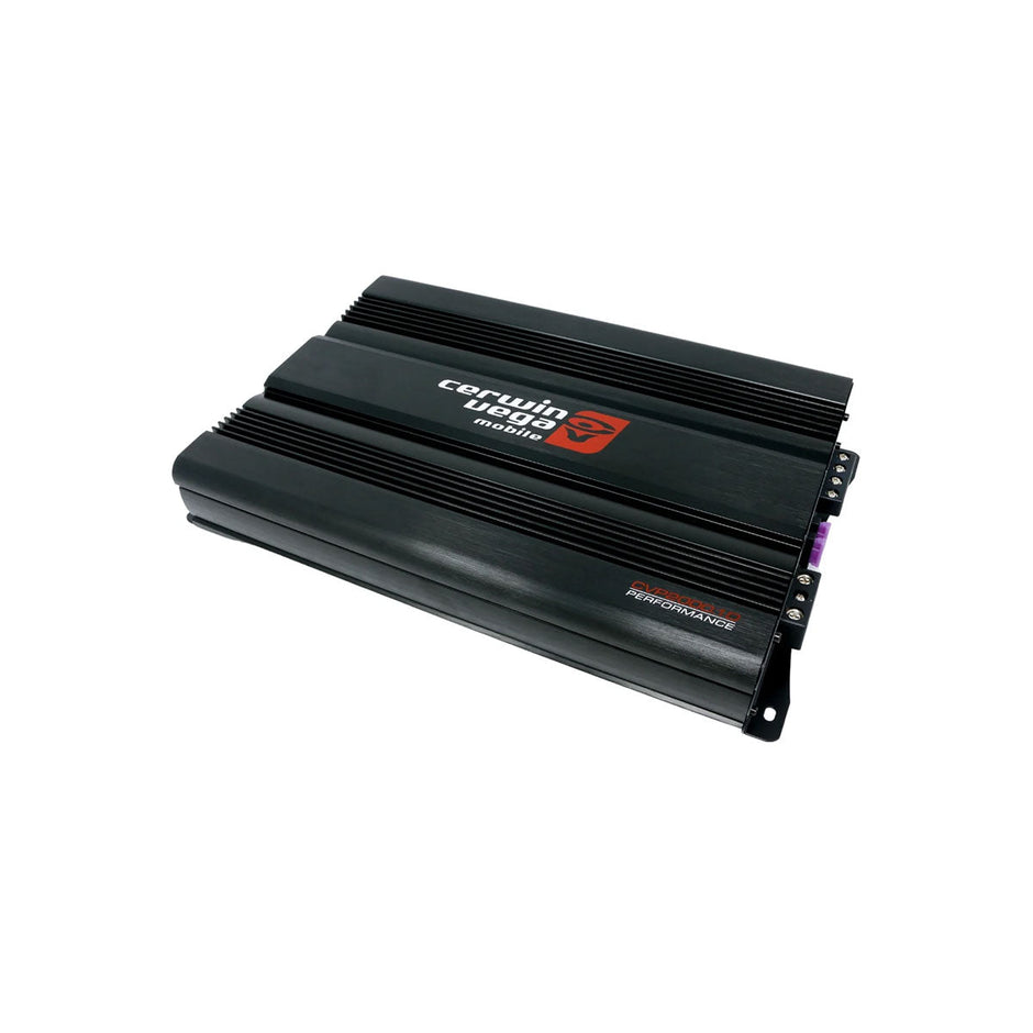 The CVP Series 1-Channel Class AB Amplifier - CVP2000.1D features a sleek black design with vertical grooves, 