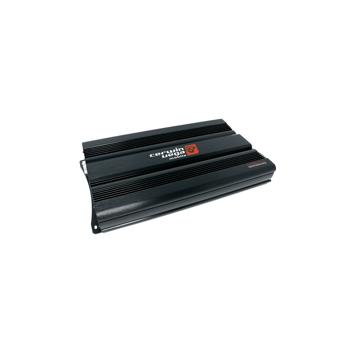 The CVP Amplifier is a black car audio amplifier with a sleek, ridged finish. It showcases the 