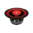 The CVPX Full Range Coaxial with Horn Tweeter features a cone-shaped, circular design with a black outer part and vibrant red inner part. It includes two side terminals for wire connection and is slightly angled upward against a white background.
