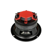 The CVPX Full Range Coaxial with Horn Tweeter features a round, robust design blending black and red elements, including a prominent red cap and black metal housing. Its base showcases a black circular frame with visible connection terminals and an exposed coil beneath the cap.