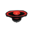 The CVPX Full Range Coaxial with Horn Tweeter is an oval speaker featuring a red dust cap and cone in the center. It has a black frame and surround, and is positioned against a plain white background.