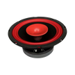 The CVPX Full Range Coaxial with Horn Tweeter is a round speaker featuring a prominent red cone in the center, surrounded by a black frame and red outer edge. It has a metallic, vented back housing and is shown isolated against a white background.