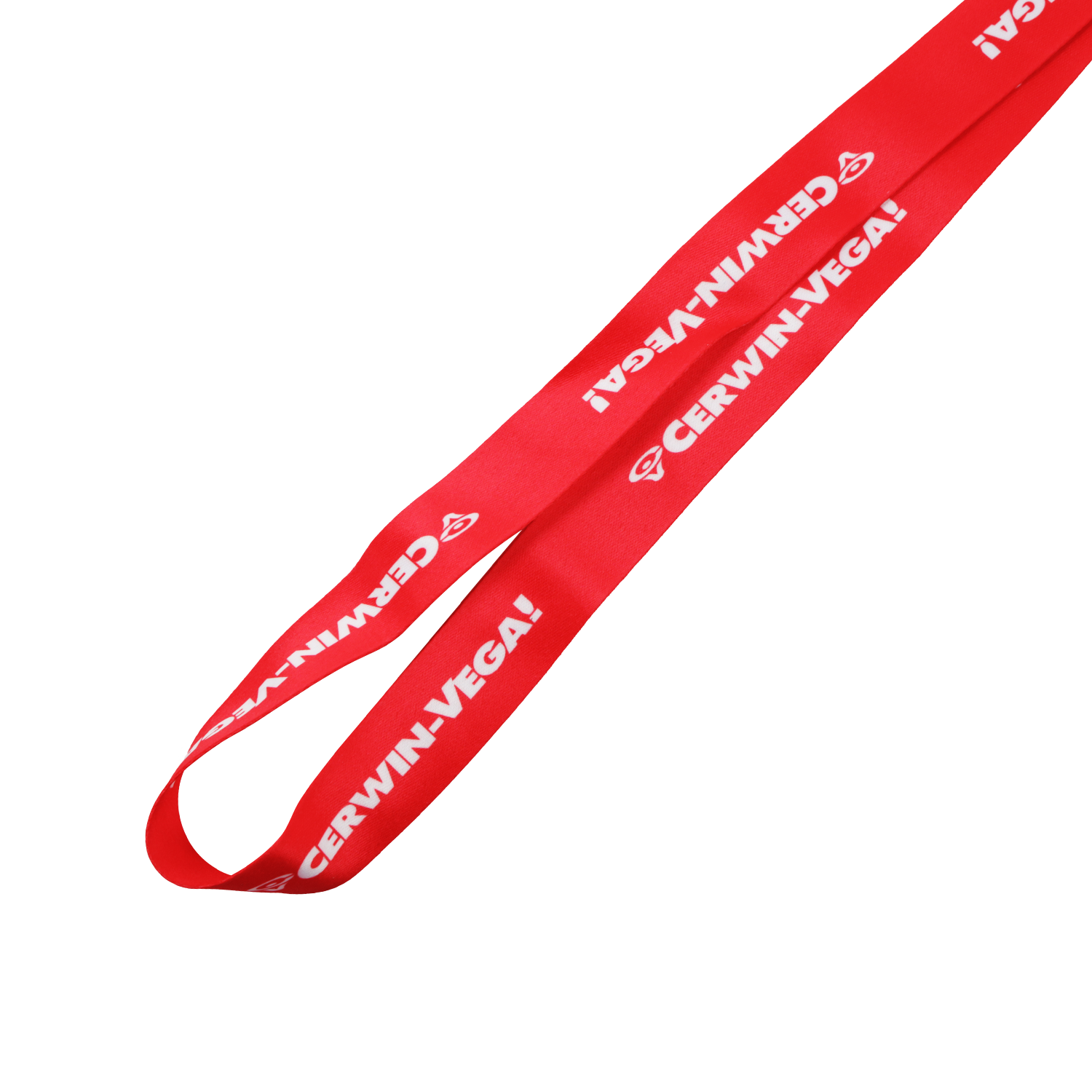 The Cerwin-Vega Mobile Lanyard (CVMLANR) in red and black showcases the iconic white 