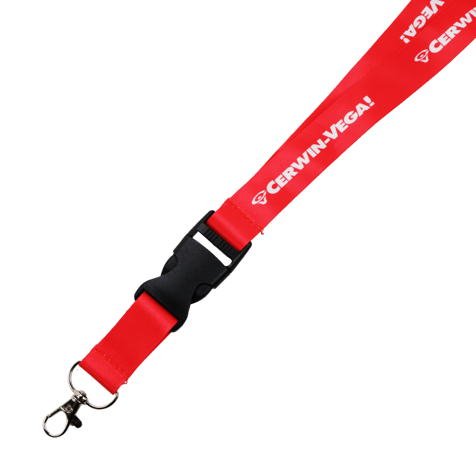 The Cerwin-Vega Mobile Lanyard (Red | Black) - CVMLANR features a striking red design with 