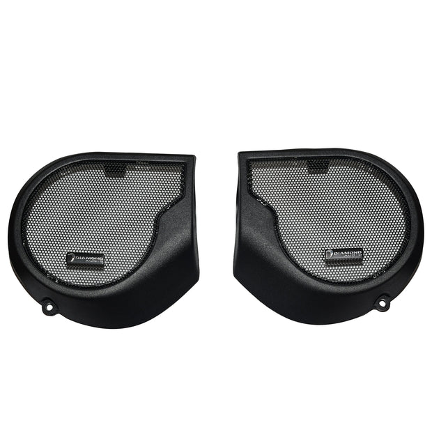 Enhance your Harley-Davidson DHDSG24 with these bat wing fairing speaker grills. Quality design for improved sound and style.