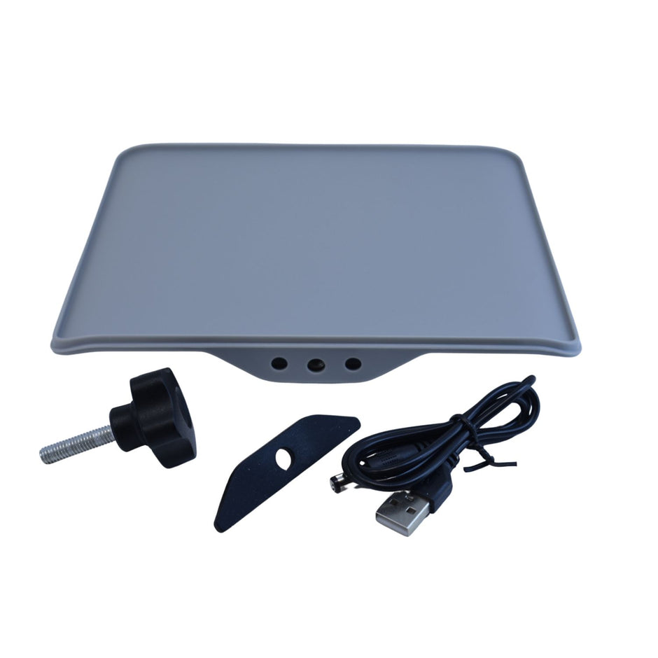 Adjustable Laptop Table Stand with Cooling Fan, Foldable Standing Desk & Non-Slip Mousepad (Silver)