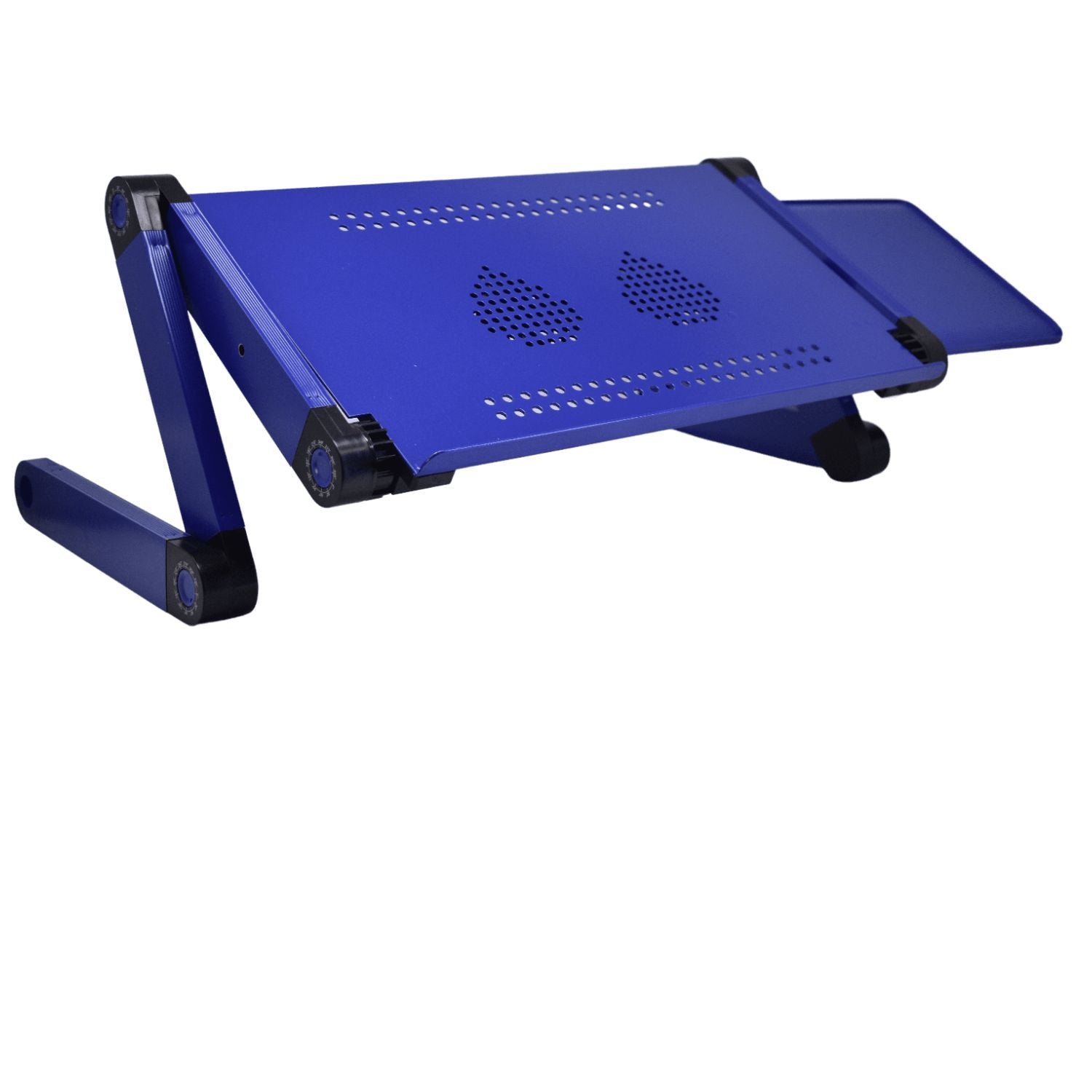 Adjustable Laptop Table Stand with Cooling Fan, Foldable Standing Desk & Non-Slip Mousepad (Blue)