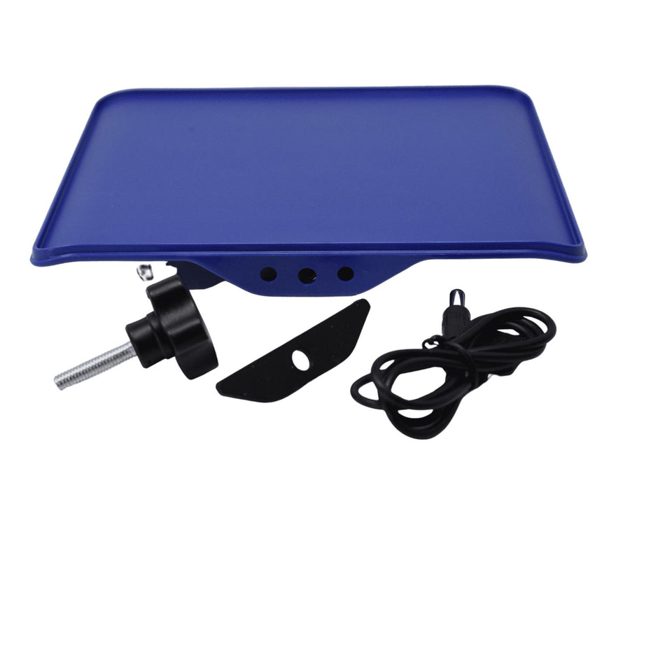 Adjustable Laptop Table Stand with Cooling Fan, Foldable Standing Desk & Non-Slip Mousepad (Blue)