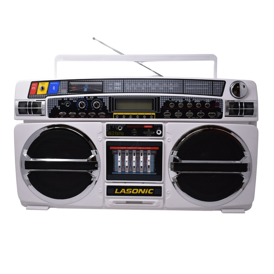 Lasonic Bluetooth Boombox Rechargeable 80s Style Ghetto Blaster I-931BT (White)
