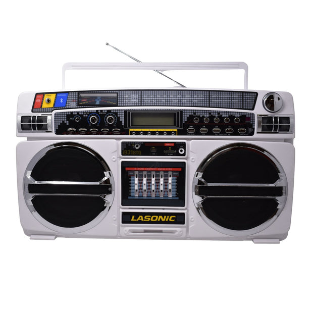 Lasonic Bluetooth Boombox Rechargeable 80s Style Ghetto Blaster I-931BT (White)
