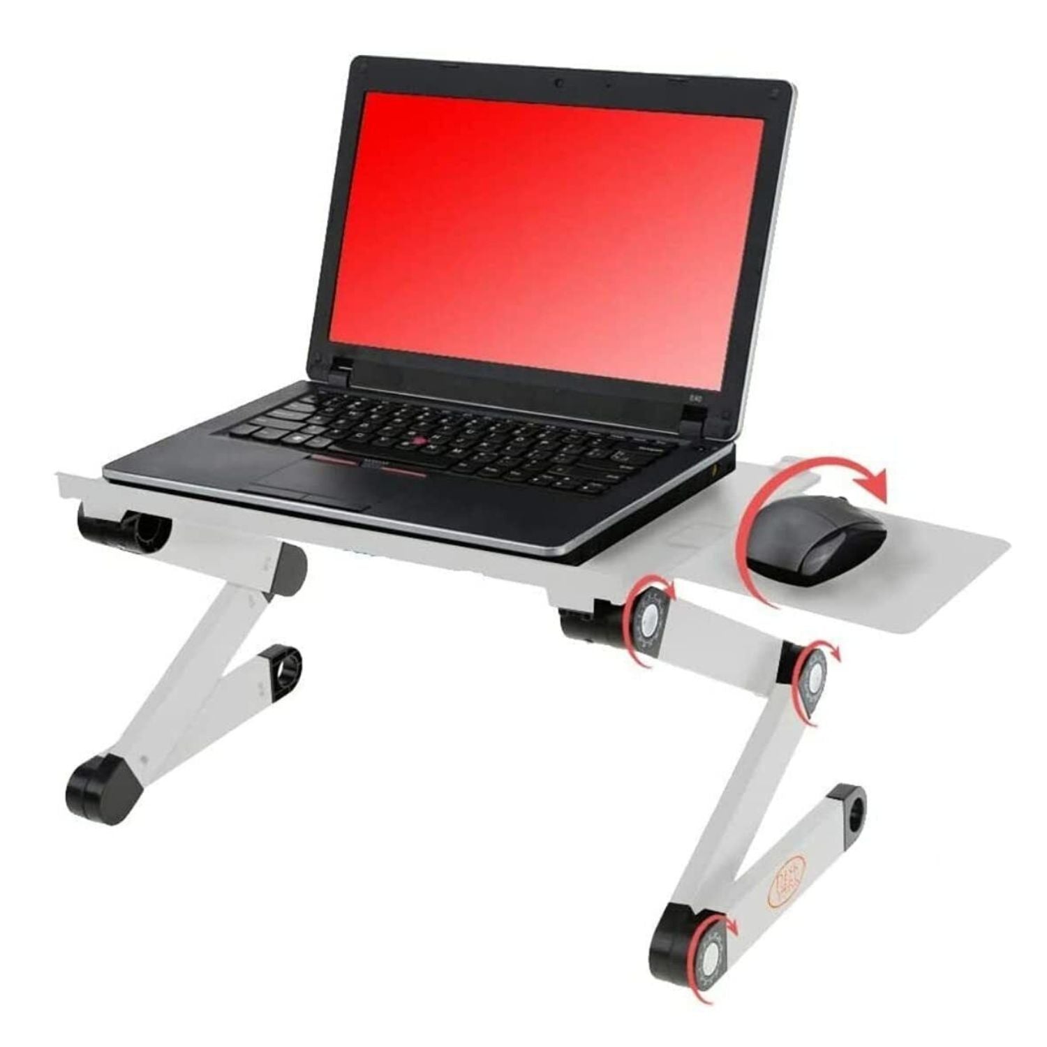 Adjustable Laptop Table Stand with Cooling Fan, Foldable Standing Desk & Non-Slip Mousepad (Silver)
