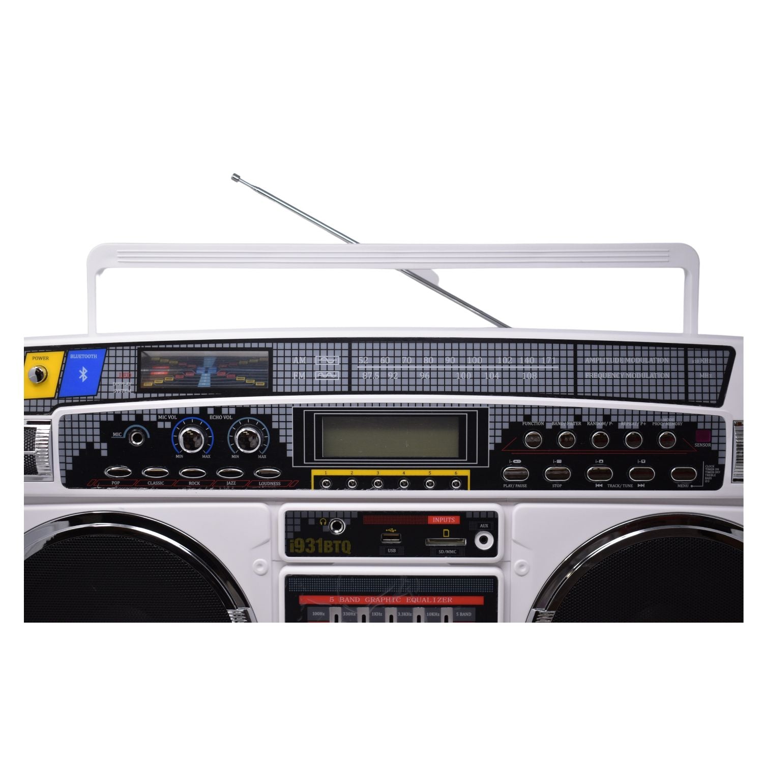 Lasonic Bluetooth Boombox Rechargeable 80s Style Ghetto Blaster I-931BT (White)