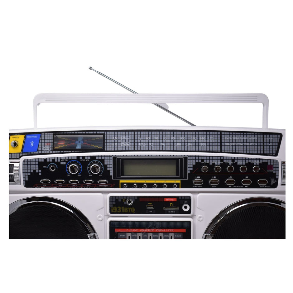 Lasonic Bluetooth Boombox Rechargeable 80s Style Ghetto Blaster I-931BT (White)