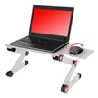Adjustable Laptop Table Stand with Cooling Fan, Foldable Standing Desk & Non-Slip Mousepad (Silver)