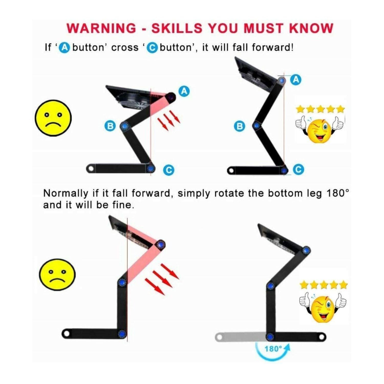 Adjustable Laptop Table Stand with Cooling Fan, Foldable Standing Desk & Non-Slip Mousepad (Blue)