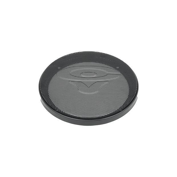 The PH Series 6.5" Grill - GRL65PH is a round, black, slightly convex Cerwin-Vega metal mesh grille with a concentric pattern and fine texture. It features a solid black rim and enhances any audio equipment's aesthetic. Ideal for PH Series Speakers, set against a plain white background.