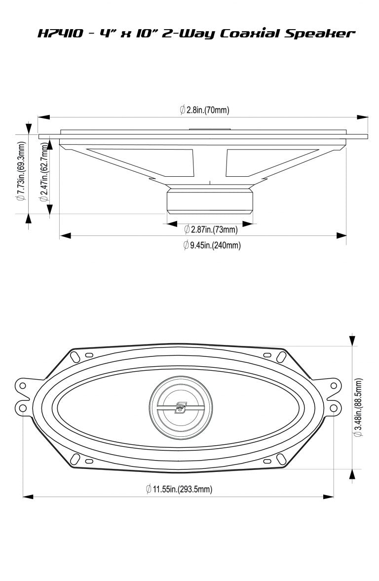 The technical diagram highlights the Cerwin Vega HED Series H7410 4