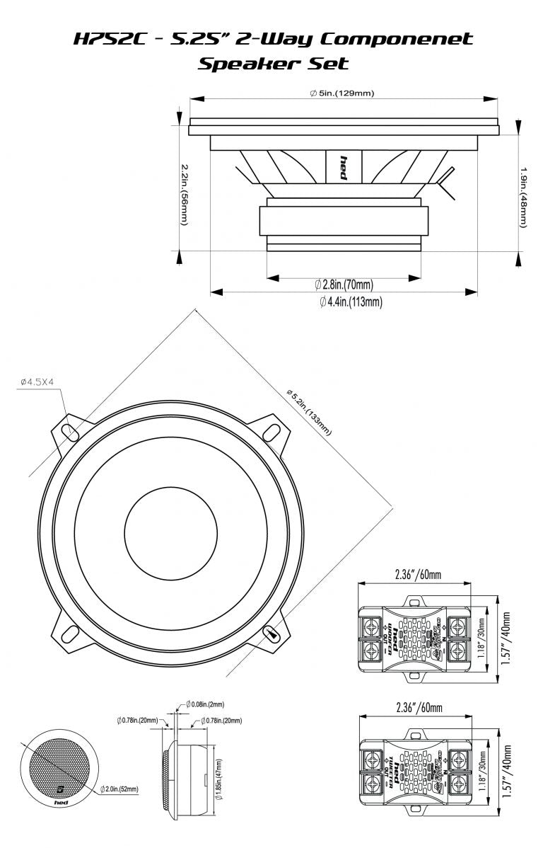 The technical drawing of the Cerwin Vega's HED Series 5.25
