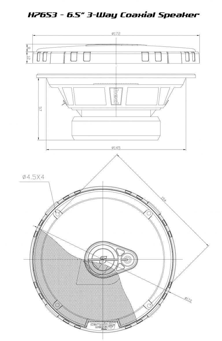 Technical drawing of the Cerwin Vega HED Series 6.5