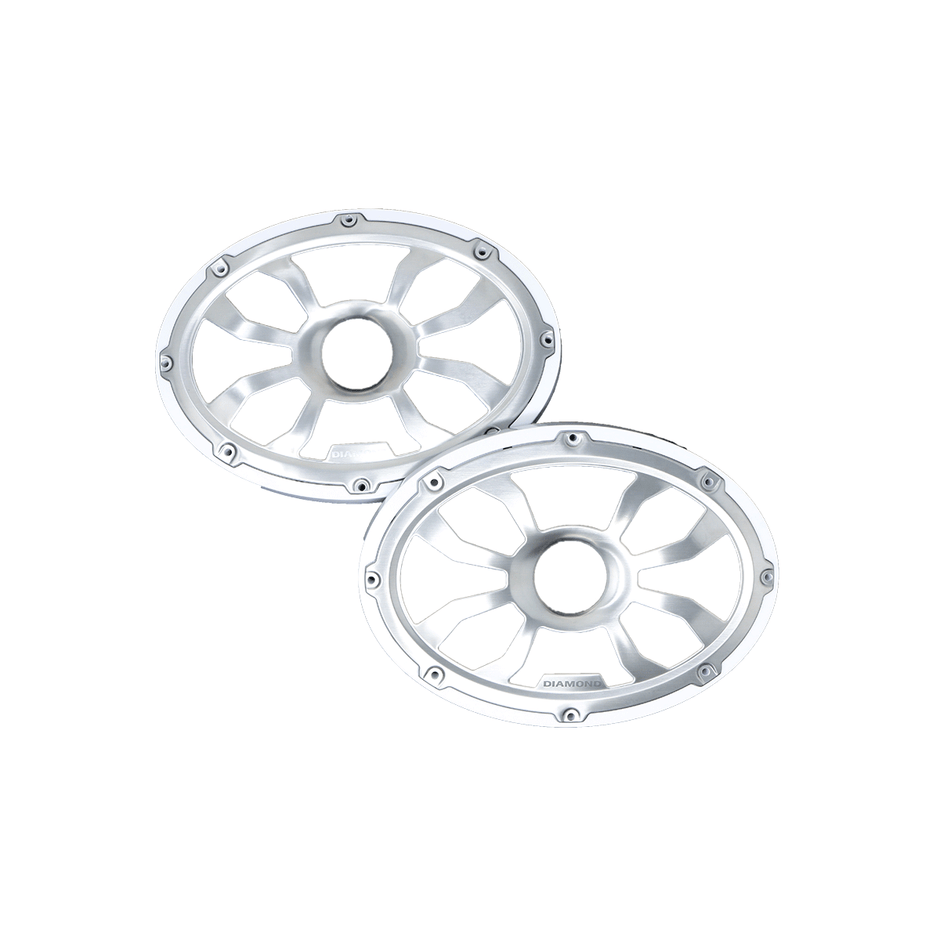 HXM69FGW - 6"x9" Flush Mount Speaker Grills Brushed Aluminum/White (Pair)