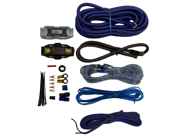 Certified Amplifier Wiring Kit, 4 Gauge, 1500 Watts for Car Audio Systems, Includes Power Wire, Ground Wire, RCA Cable, ANL Fuse Holder, Fuse and All neccessary Accessories Blue