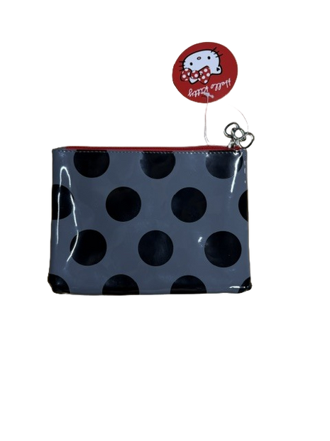 Hello Kitty Polka Dot Cosmetic Pencil Pouch with a Red Zipper Embroidered Design - 8" x 0.25" x 6"8