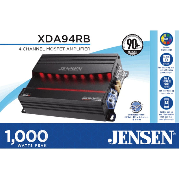 Jensen XDA94RB Class D 4 Channel Bridgeable Amplifier with 80 Watts RMS x 4 and 1000 Watts