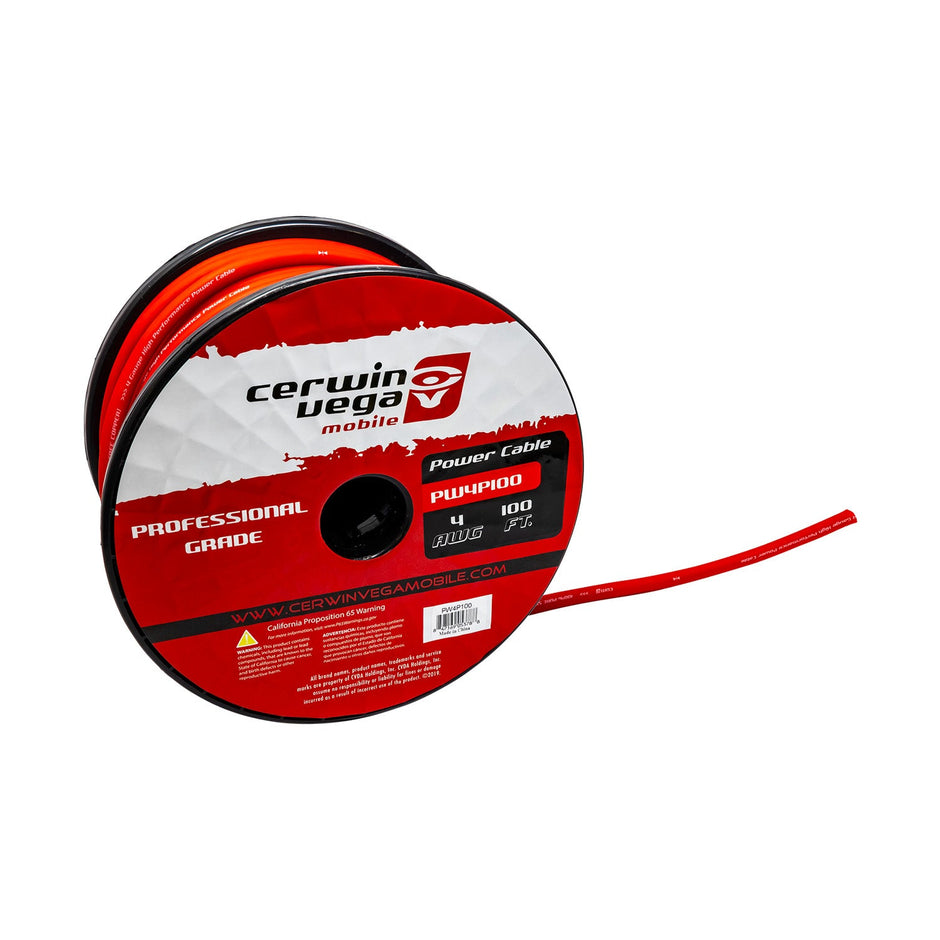 4 Gauge OFC Power Wire Frost Red 100FT Spool - PW4P100 - Cerwin Vega