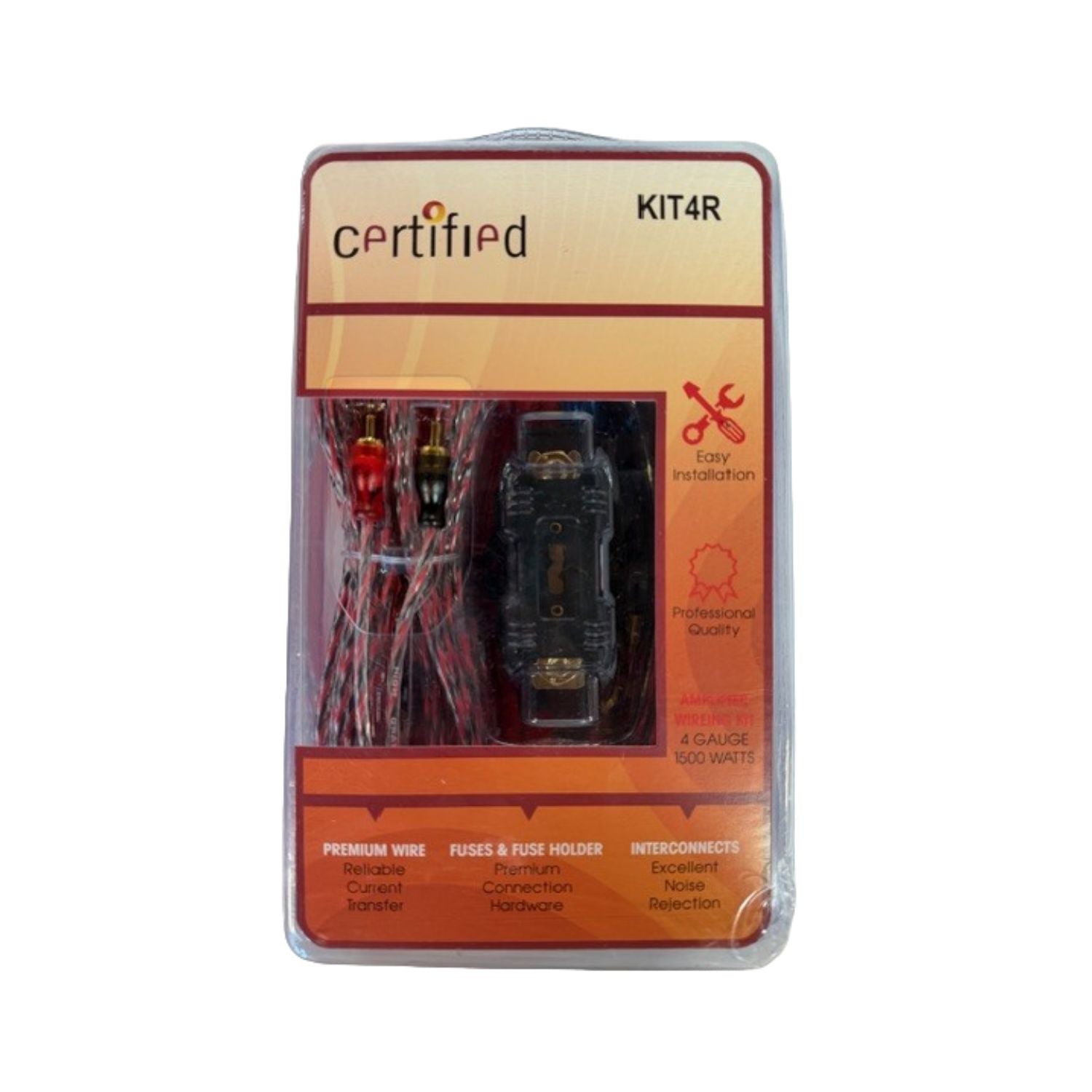 Certified Amplifier Wiring Kit, 4 Gauge, 1500 Watts for Car Audio Systems, Includes Power Wire, Ground Wire, RCA Cable, ANL Fuse Holder, Fuse and All neccessary Accessories Red